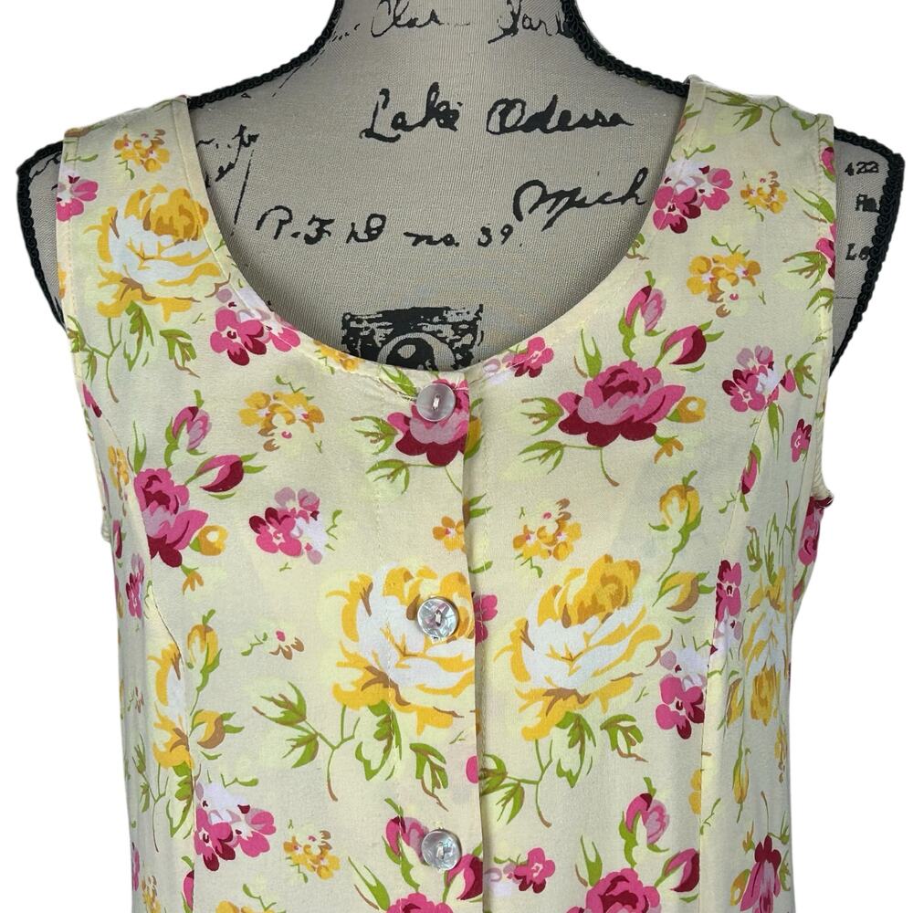 BFA Classics Floral Maxi Dress Sze S Yellow Pink Button Front Rayon 90s Sundress - Picture 5 of 10